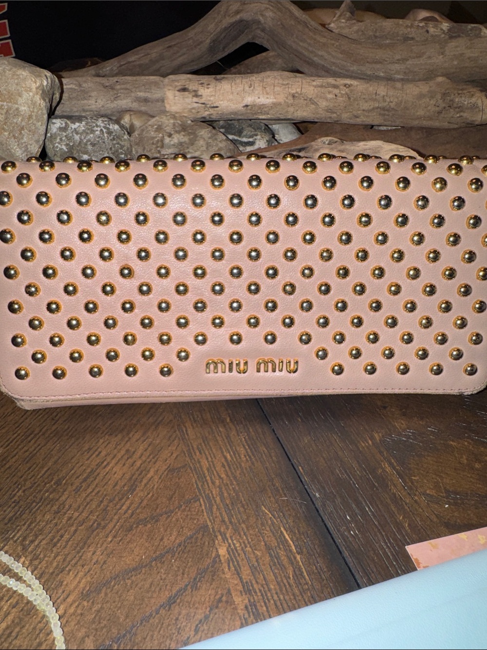 Miu Miu Blush Pink Leather Studded Wallet
